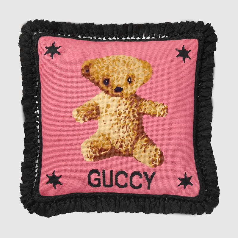 GUCCI NEEDLEPOINT CUSHION WITH TEDDY BEAR